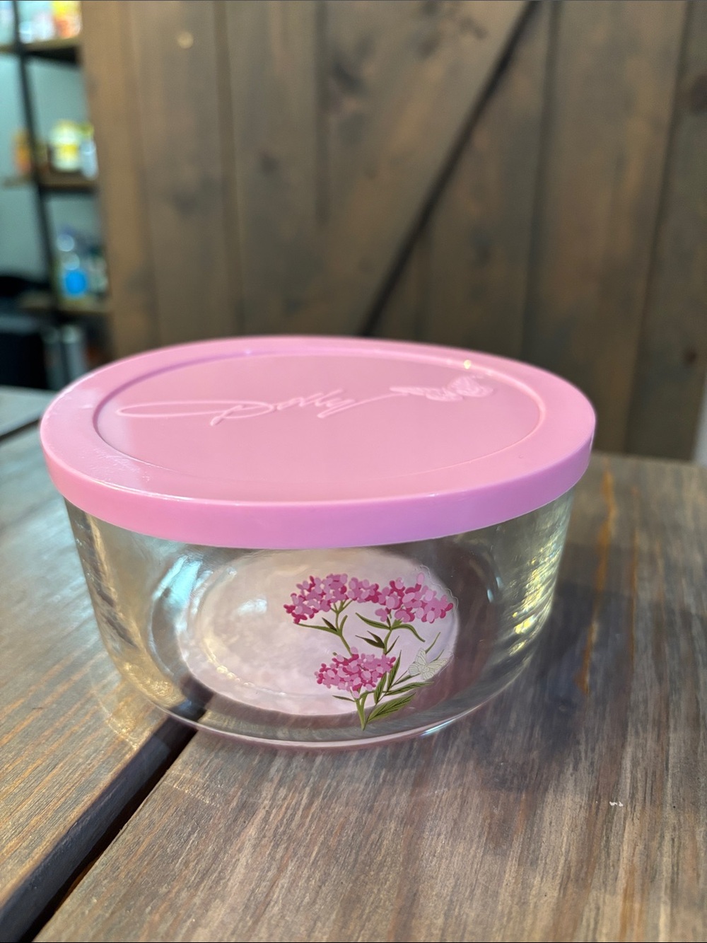 NEW Dolly Parton Pink Butterfly Floral 16oz glass food storage
